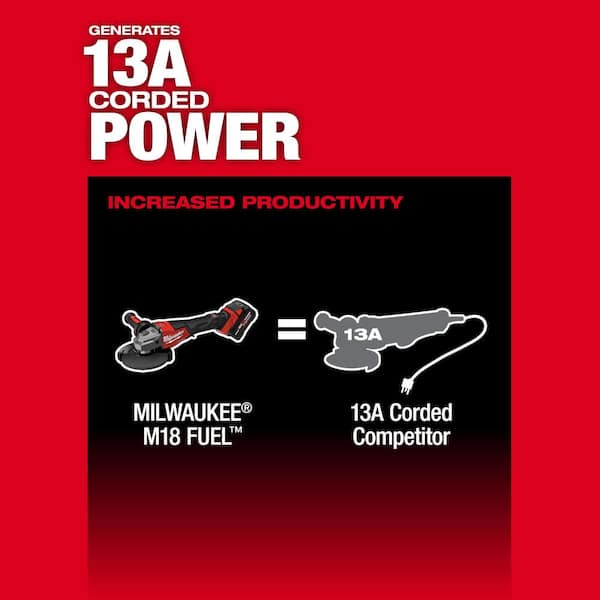 M18 FUEL 18-Volt Lithium-Ion Brushless Cordless 4-1/2 in./6 in. Braking Grinder with Paddle Switch (Tool-Only) M18 FUEL 18-Volt Lithium-Ion Brushless Cordless 4-1/2 in./6 in. Braking Grinder with Paddle Switch (Tool-Only)