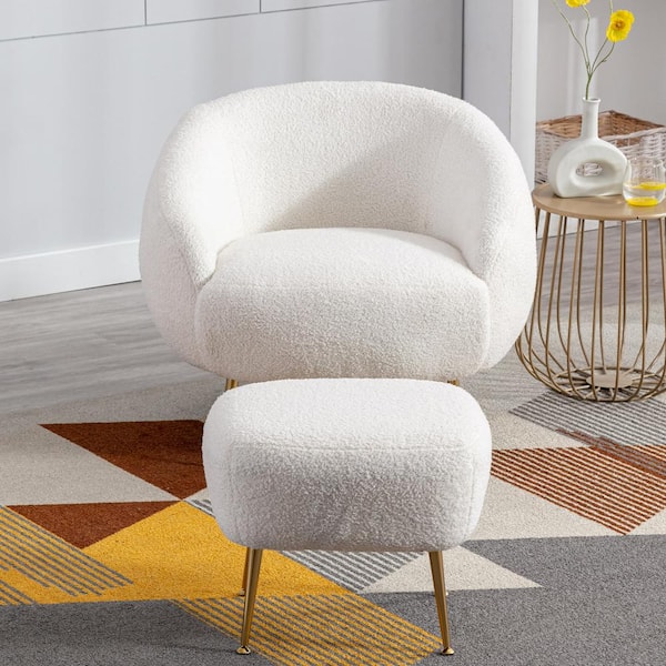 aisword Modern Comfy Leisure Accent Chair, Teddy Short Plush Particle Velvet Arm Chair with Ottoman - White