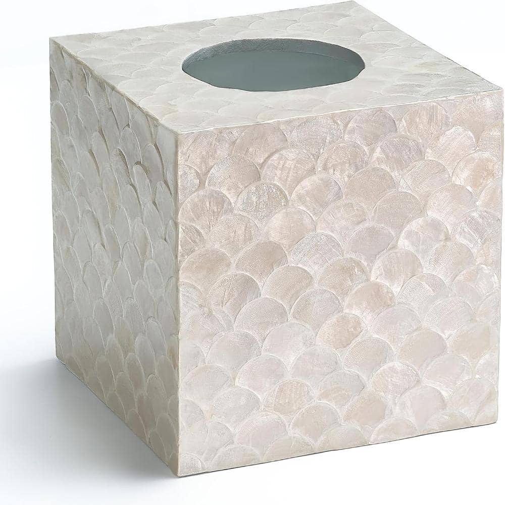 Whatseaso 1 Pack Square Capiz Tissue Box Cover with Bottom Slider