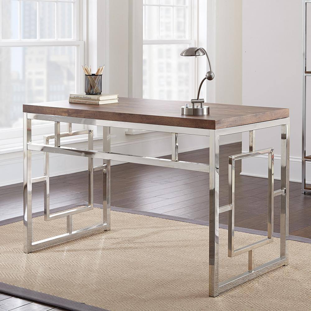 Alize 47" Brown Faux Wood and Chrome Home Office Desk