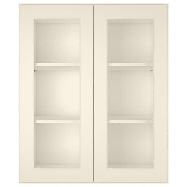 30-in W X 12-in D X 36-in H in Shaker Antique White Plywood Ready to Assemble Wall Glass kitchen Cabinet