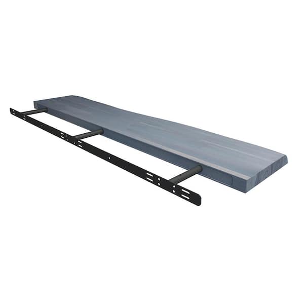 Interbuild Solid 5 ft. L x 10 in. D x 1.5 in. T, Acacia Butcher Block Countertop Floating Wall Shelf, Dusk Grey with Live Edge