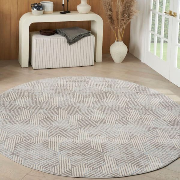 Grafix Grey 8 ft. x 8 ft. Geometric Contemporary Round Area Rug