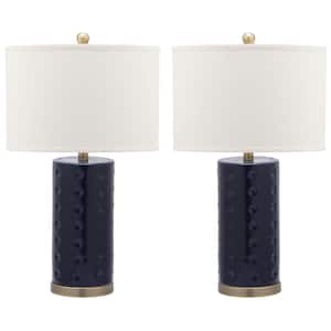 Roxanne 26 in. Navy Ceramic Table Lamp with White Shade (Set of 2)
