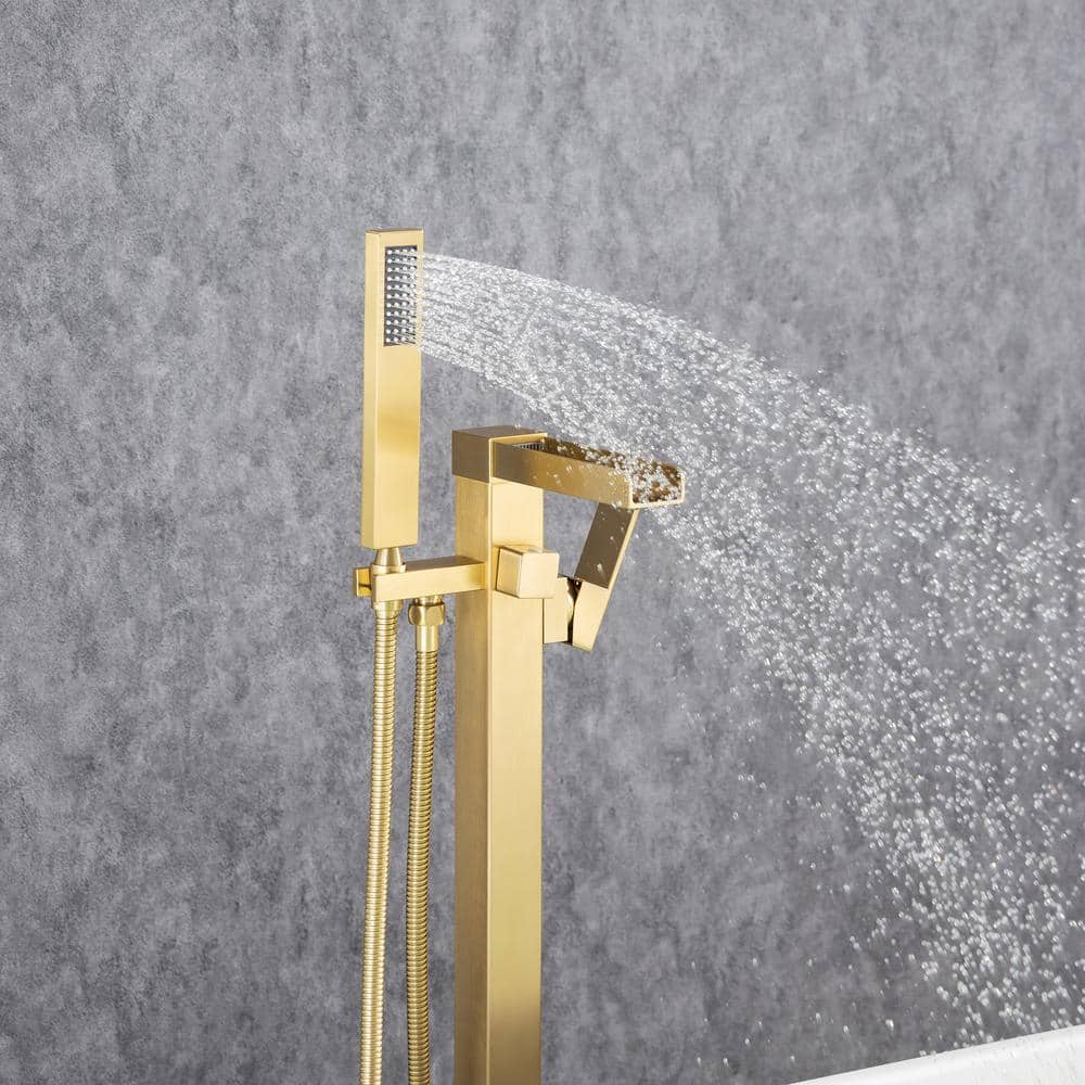 Brushed Gold Freestanding Tub Faucet with Hand Shower