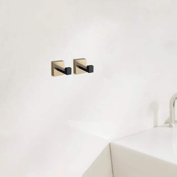 2-Pack J-Hook Wall-Mounted Stainless Steel Bathroom Robe/Towel Hook in Gold+Matte Black for Bathroom Kitchen