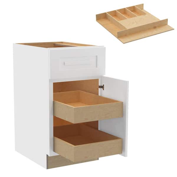 Home Decorators Collection Grayson 18 in. W x 24 in. D x 34.5 in. H Assembled Plywood Base Kitchen Cabinet in Pacific White with 2ROT Cutlery RH