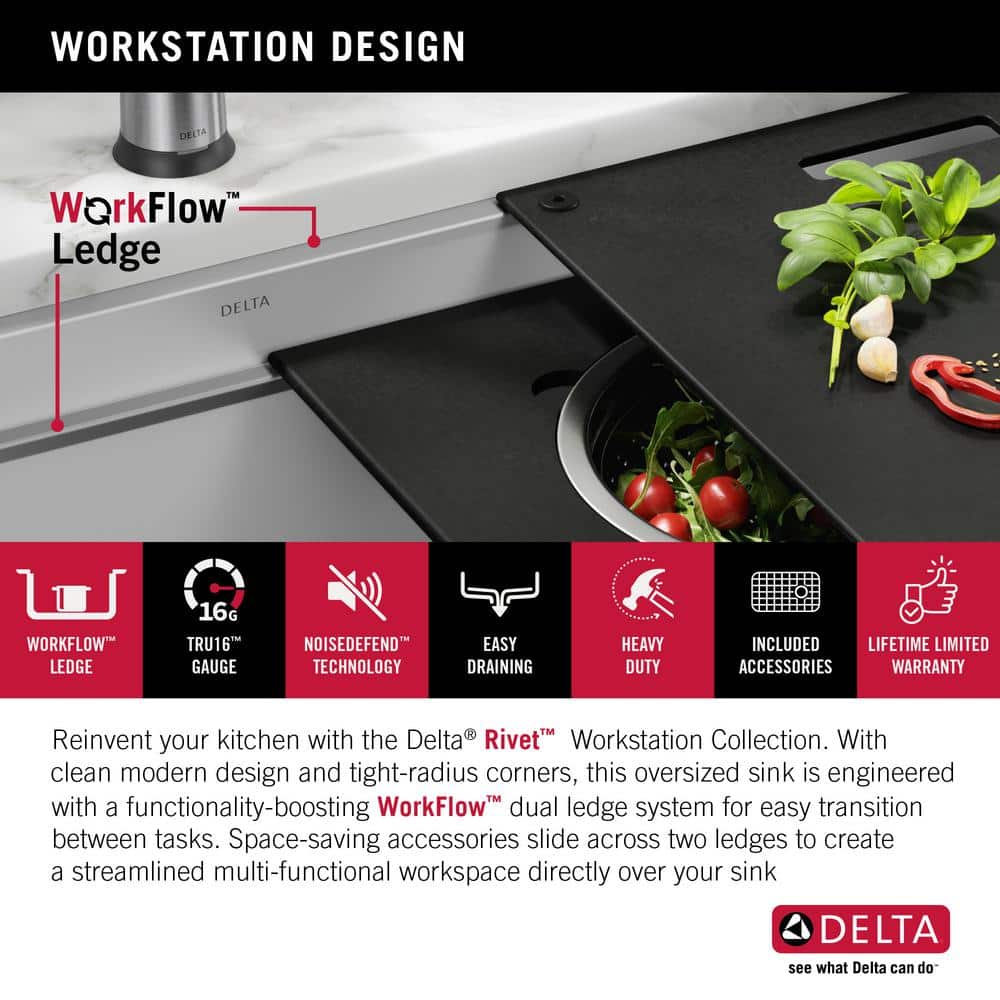 Delta Rivet 45" Stainless Steel Undermount Workstation Kitchen Sink