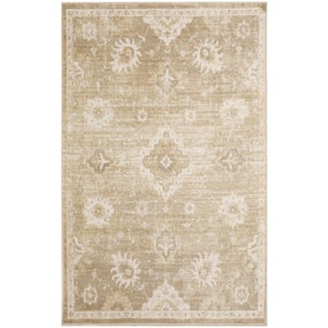 Astra Machine Washable Ivory Gold 3 ft. x 5 ft. Distressed Traditional Area Rug