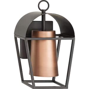 1-Light Antique Bronze Outdoor with Lantern Hutchence Antique Bronze Antique Copper Medium Wall Sconce No Bulbs Included