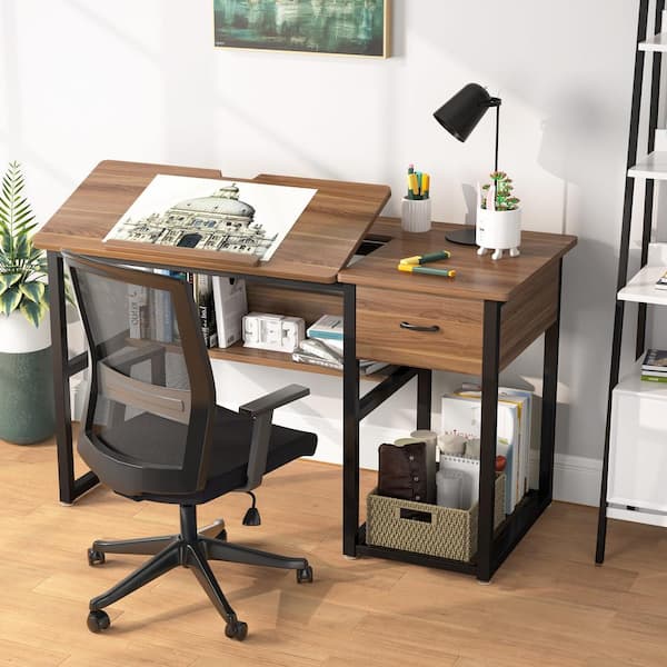 Urban Deco Home Office Desks Moveable Height Adjustable Computer Desk  Writing Workstation Laptop Table,Retro Brown 