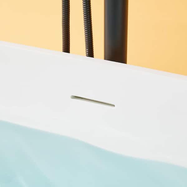 68.9 in. x 29.5 in. Freestanding Solid Surface Soaking Bathtub with Drain and Overflow in Matte White
