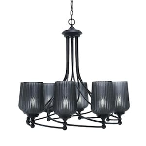 Royale 8 Light Matte Black Chandelier, Round Chandelier with 5 in. Smoke Textured Glass Shades, No Bulbs Included