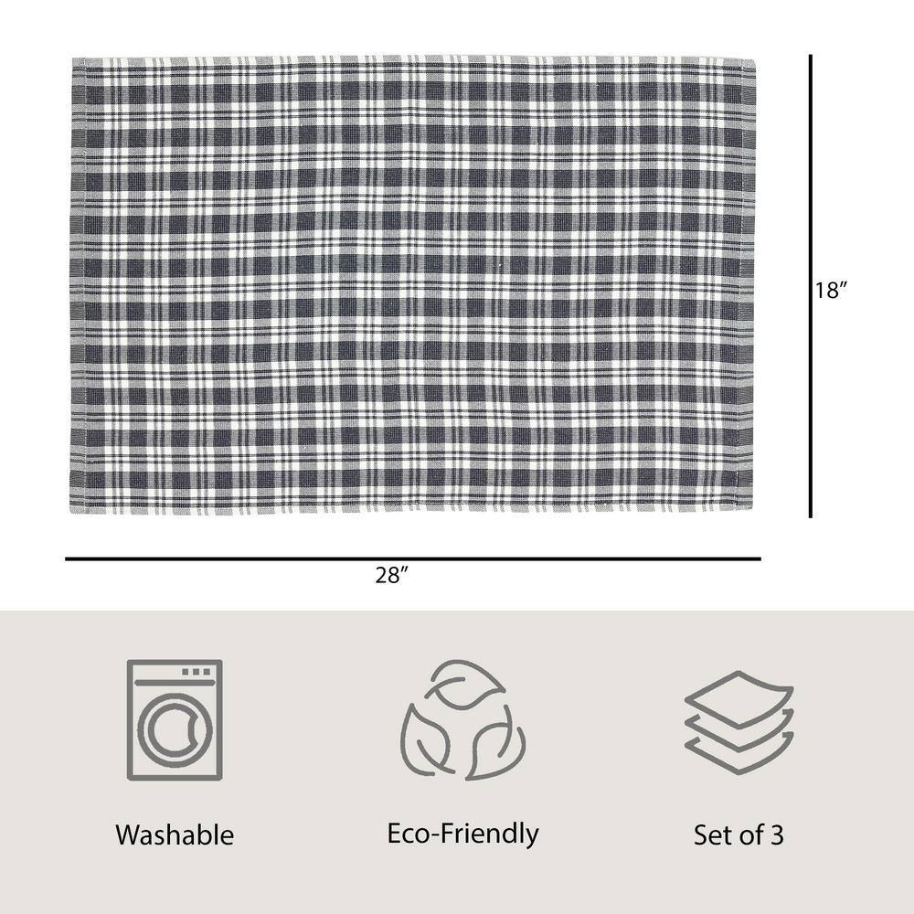 Navy and White Plaid Cotton Kitchen Towels Set of 3