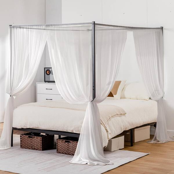 ComHoma Canopy Bed 80 in. W x 60 in. D x 73 in. H Metal Queen Canopy Platform Bed Frame Black HD GT208M BLACK