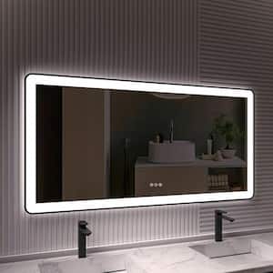 60 in. W x 30 in. H Rectangular Framed LED Anti-Fog Wall Bathroom Vanity Mirror in Black with Backlit and Front Light