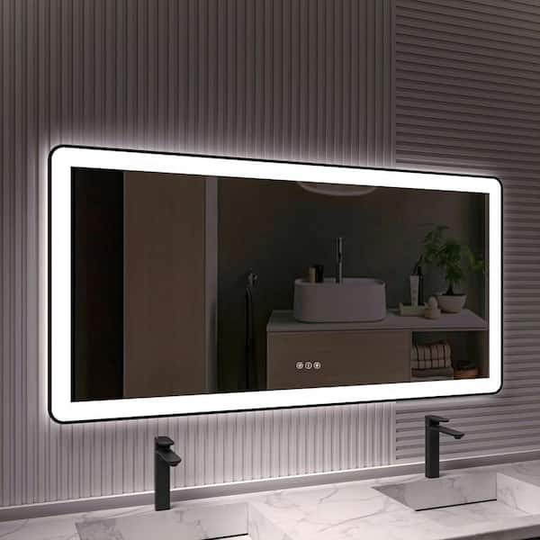 TOOLKISS 60 in. W x 36 in. H Rectangular Aluminum Framed Wall Bathroom Vanity  Mirror in Black TK2024 - The Home Depot