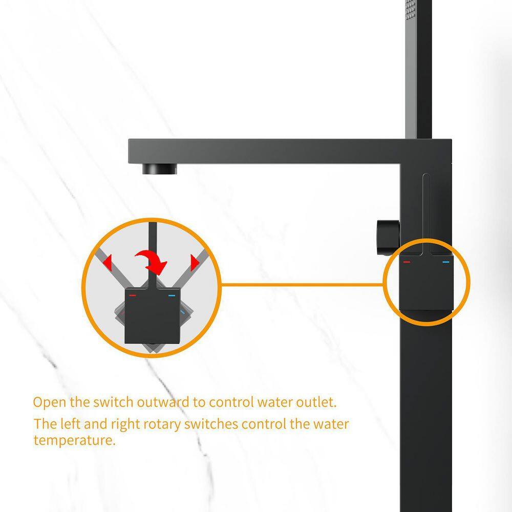 Matte Black Stainless Steel Freestanding Tub Filler with Hand Shower
