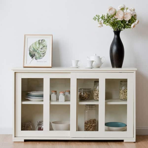 White Kitchen Cabinet Buffet Sideboard, Wayfair White Bookcase With Glass Doors