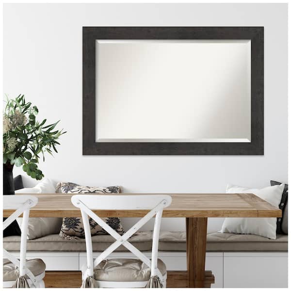 Rustic Plank Espresso 41.5 in. H x 29.5 in. W Framed Wall Mirror