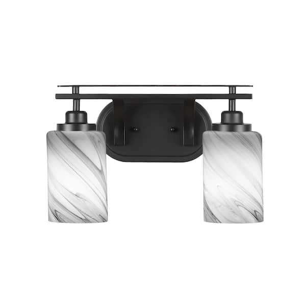 Unbranded Monroe 14.75 in. 2-Light Matte Black Vanity Light with 4 in. Onyx Swirl Glass Shade No Bulbs Included