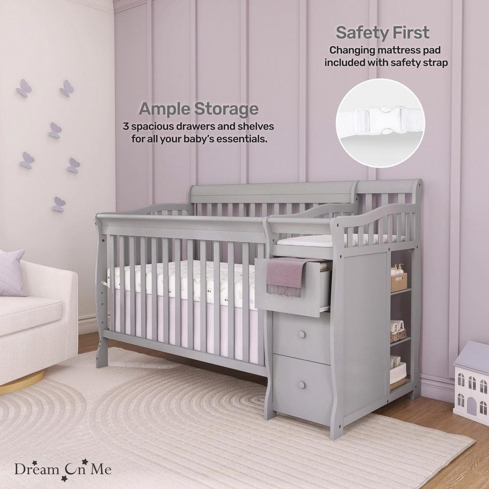 Pebble Grey Pine 5-in-1 Convertible Crib with Changer