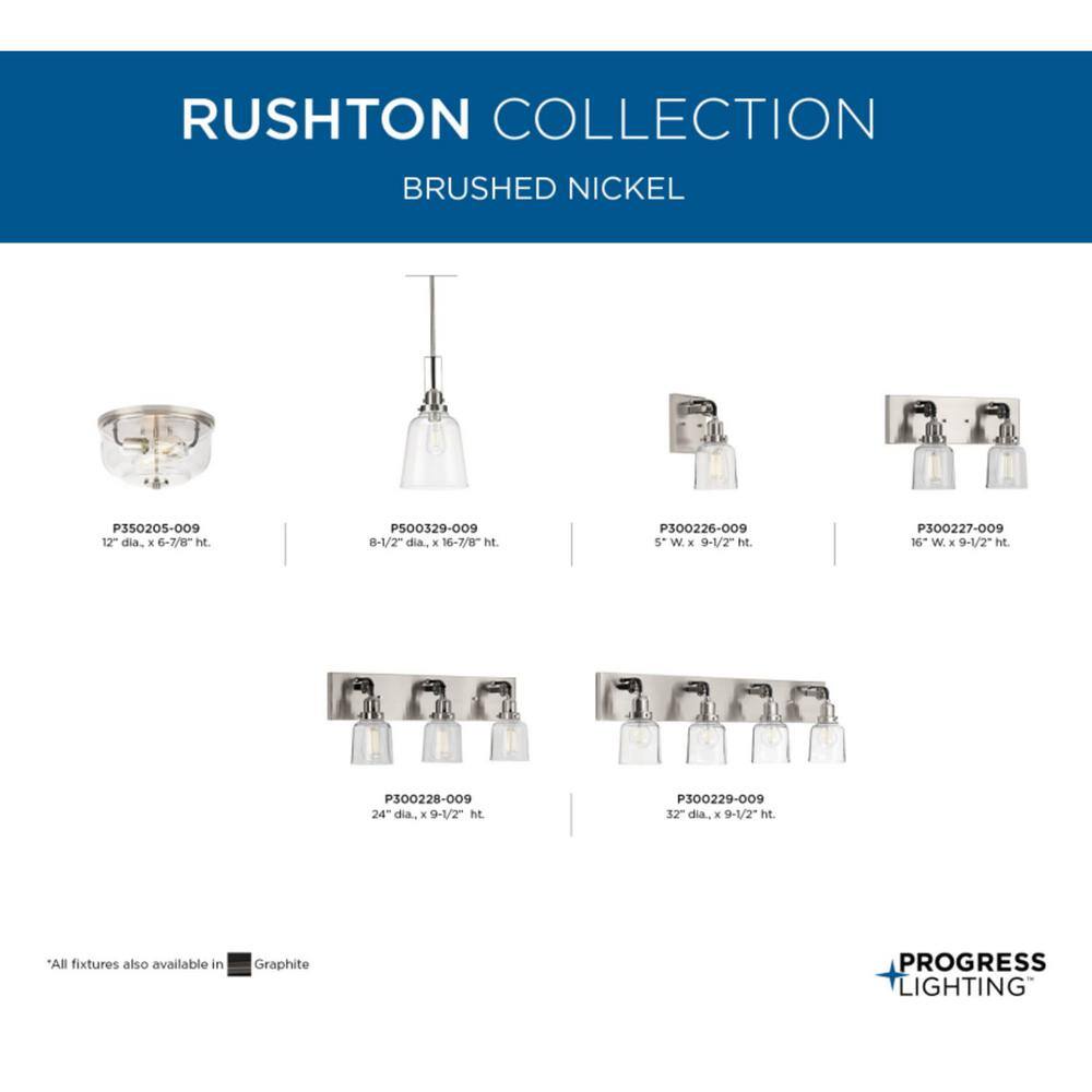 Rushton Brushed Nickel 2-Light Flush Mount with Clear Glass Shade