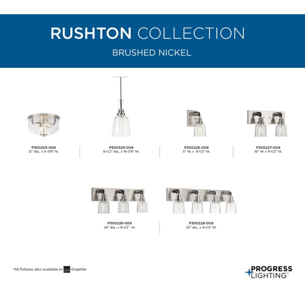 Rushton Brushed Nickel and Clear Glass Industrial Pendant Light