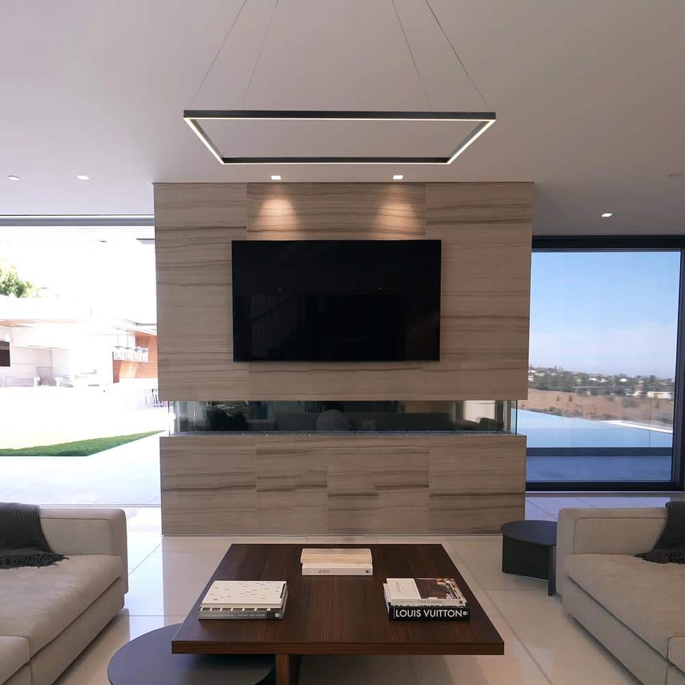 Black Square LED Chandelier with Adjustable Height