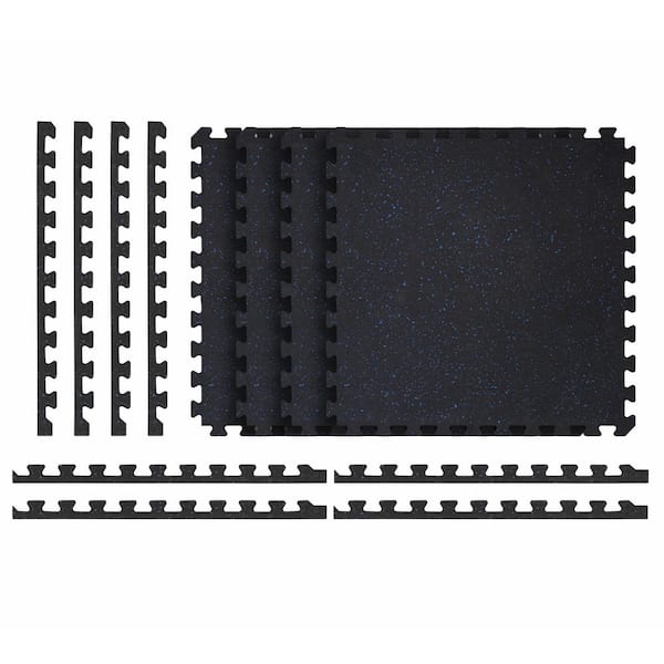 Reversible Interlocking Rubber-Tec Black with Blue Flecks 25 in. W x 25 in. L x 0.47 in. (4 Tiles)