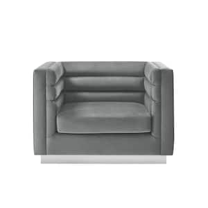 Annemarie Dark Grey Upholstered Velvet Club Chair With Square Arm