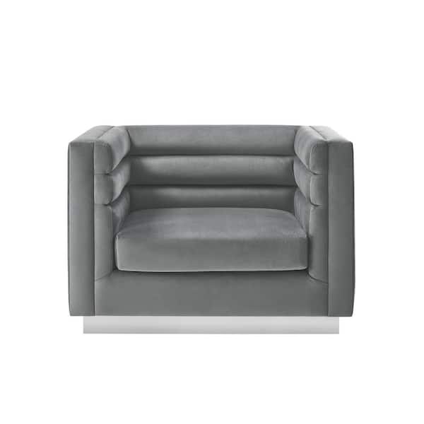 Inspired Home Annemarie Dark Grey Upholstered Velvet Club Chair With Square Arm