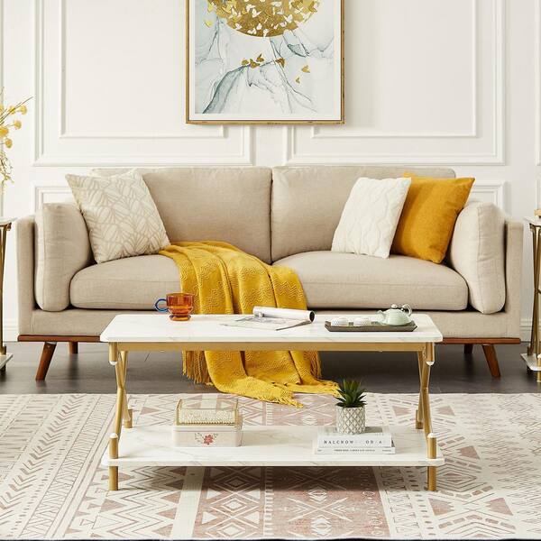VECELO X-Design Coffee Table for Livingroom, 2 Tier rectangle