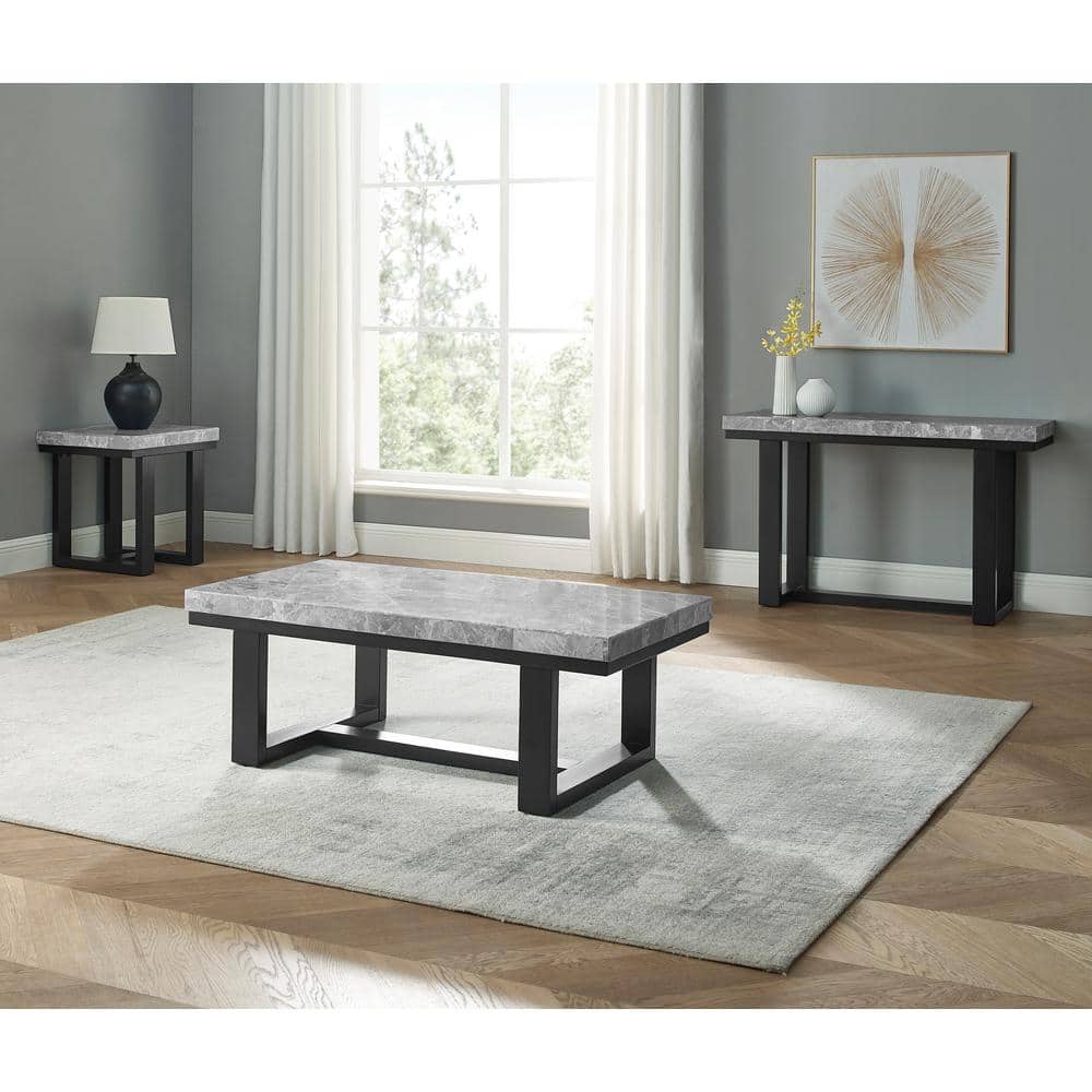 Lucca Gray Marble and Espresso Wood End Table