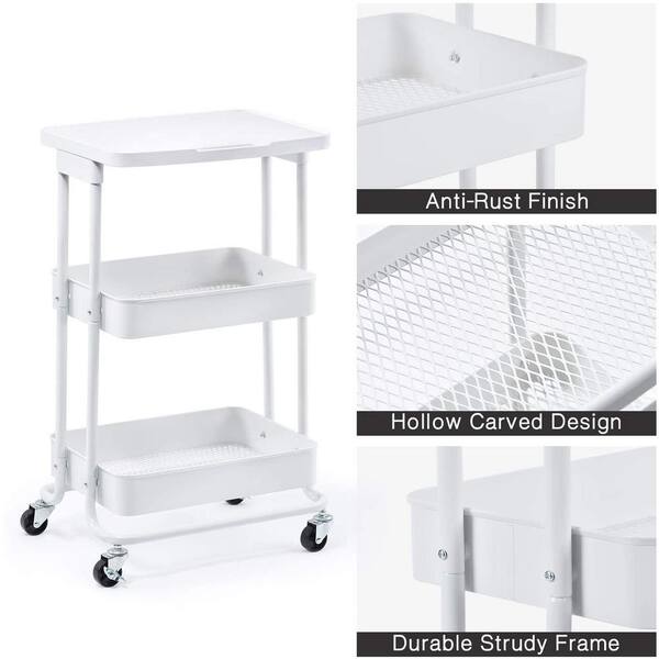 Mainstays 3 Tier Metal Utility Cart, Arctic White, Easy Rolling, Indoor, Adult and Child