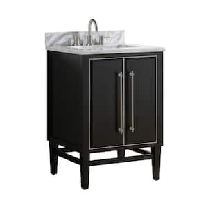 Mason 25 in. Single Sink Black with Silver Trim Bath Vanity with Carrara White Marble Top