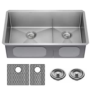 Lenta 16-Gauge Stainless Steel 32 in. Double Bowl Undermount Kitchen Sink with Accessories