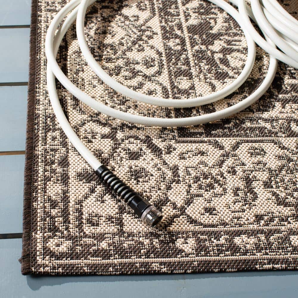 Creme and Brown Rectangular Stain-Resistant Synthetic Rug, 3' x 5'
