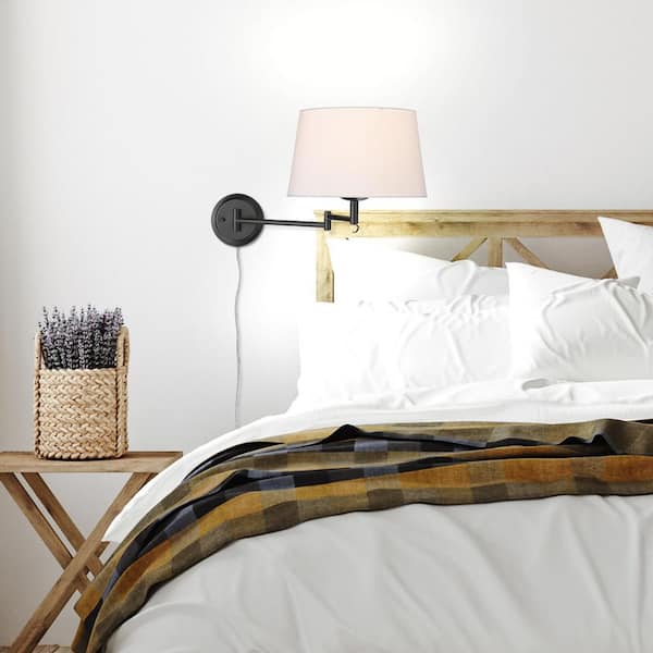 Golden Lighting - Eleanor 1-Light Matte Black Modern White Shade Articulating Wall Sconce