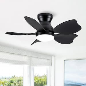 30 in. Indoor Low Profile Integrated LED Light Kids Black Ceiling Fan with Reversible Motor and Remote for Bedroom