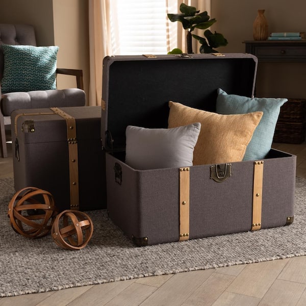 Baxton Studio Stephen 2-Piece Dark Brown and Oak Brown Trunk Set