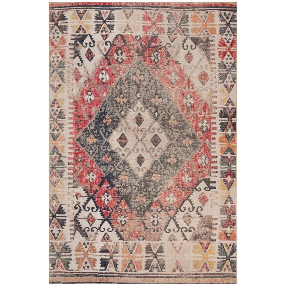 Rust and Multicolor Geometric 8' x 10' Synthetic Area Rug