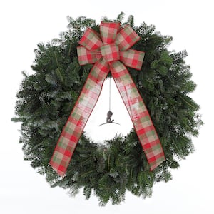 26 in. Fresh Fraser Fir Christmas Wreath with HQ Plaid Bow and St. Jude hospital pendant