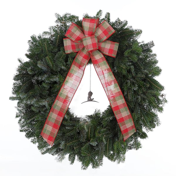 wish products 26 in. Fresh Fraser Fir Christmas Wreath with HQ Plaid Bow and St. Jude hospital pendant