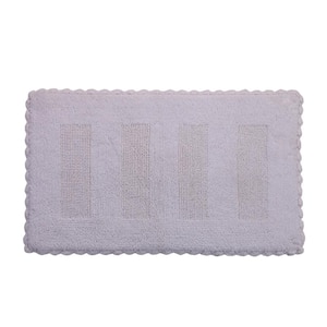 Cotton 50 in. x 30 in White Reversible Hand Crochet Lace Border Machine Washable SPA Bath Rug