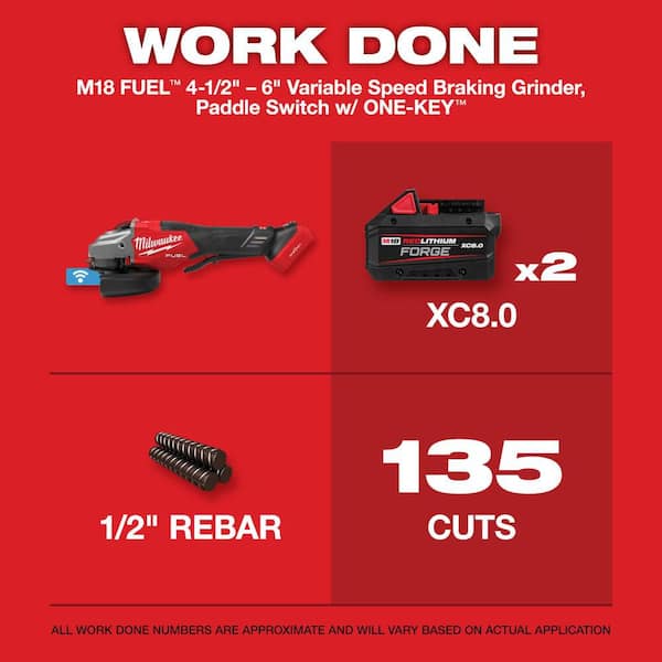 M18 FUEL ONE-KEY 18V Lith-Ion Brushless Cordless 4-1/2 in. /6 in. Variable Speed Braking Grinder w/ 6.0 Ah Battery
