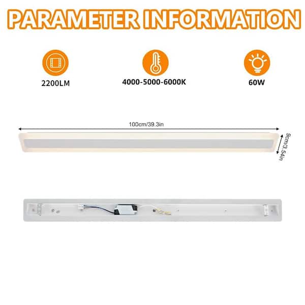 OUKANING 39.3 in. White Modern Rectangular Flush Mount