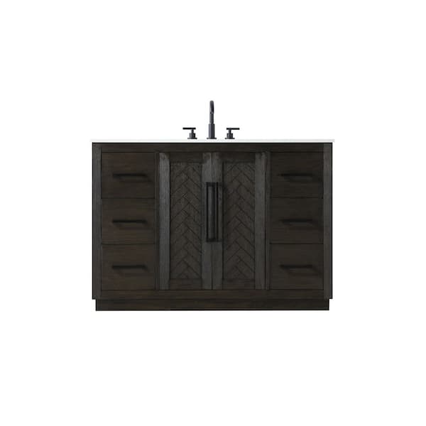 48 in. Single Sink Chocolate Oak Bath Vanity with White Engineered Marble Top