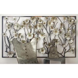 Silver Metal Traditional Floral Wall Decor 40 in. x 72 in.