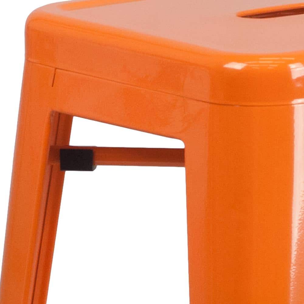 30" High Backless Orange Metal Stackable Barstool